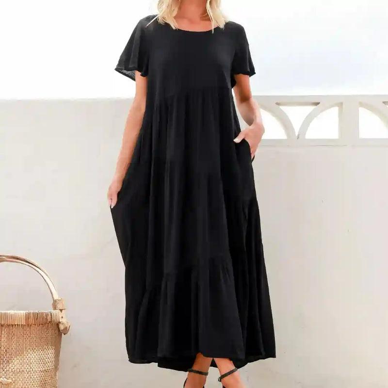 Alessia Linen Maxi Dress - Black