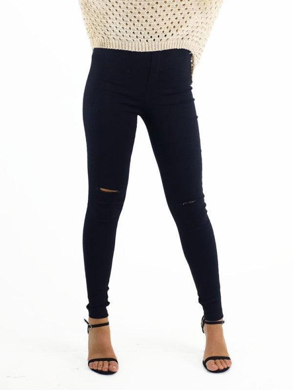 Ava Jegging High Waisted with Knee Rip - Black Kenzie Tenzie