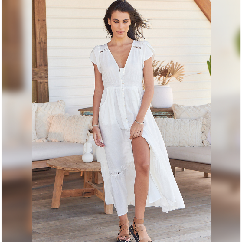 Carmen Maxi Dress White Poppy Kenzie Tenzie