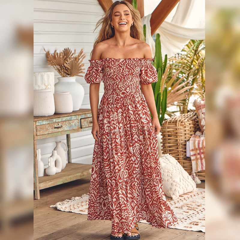 Claudette Maxi Dress Wilderness Cherry print Kenzie Tenzie