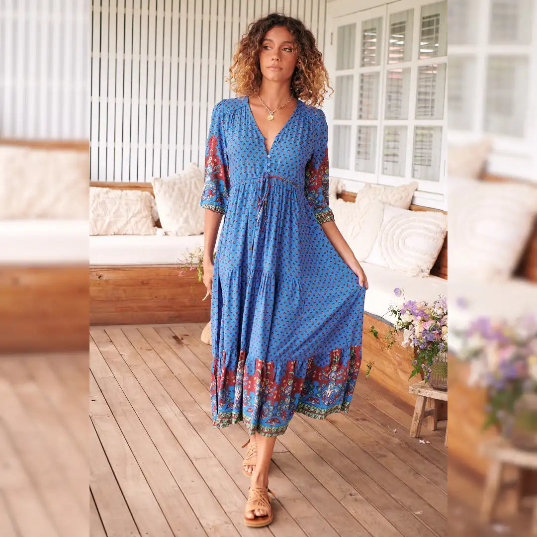 womens beach dresses Eve Midi Dress Sirena Print by Jaase – Kenzie Tenzie