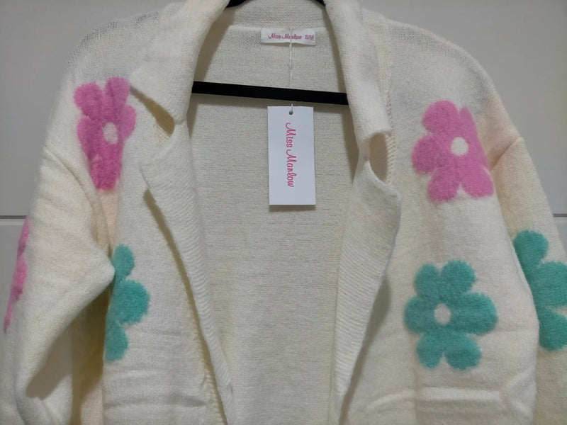 Flower Power Knit Cardigan - Cream