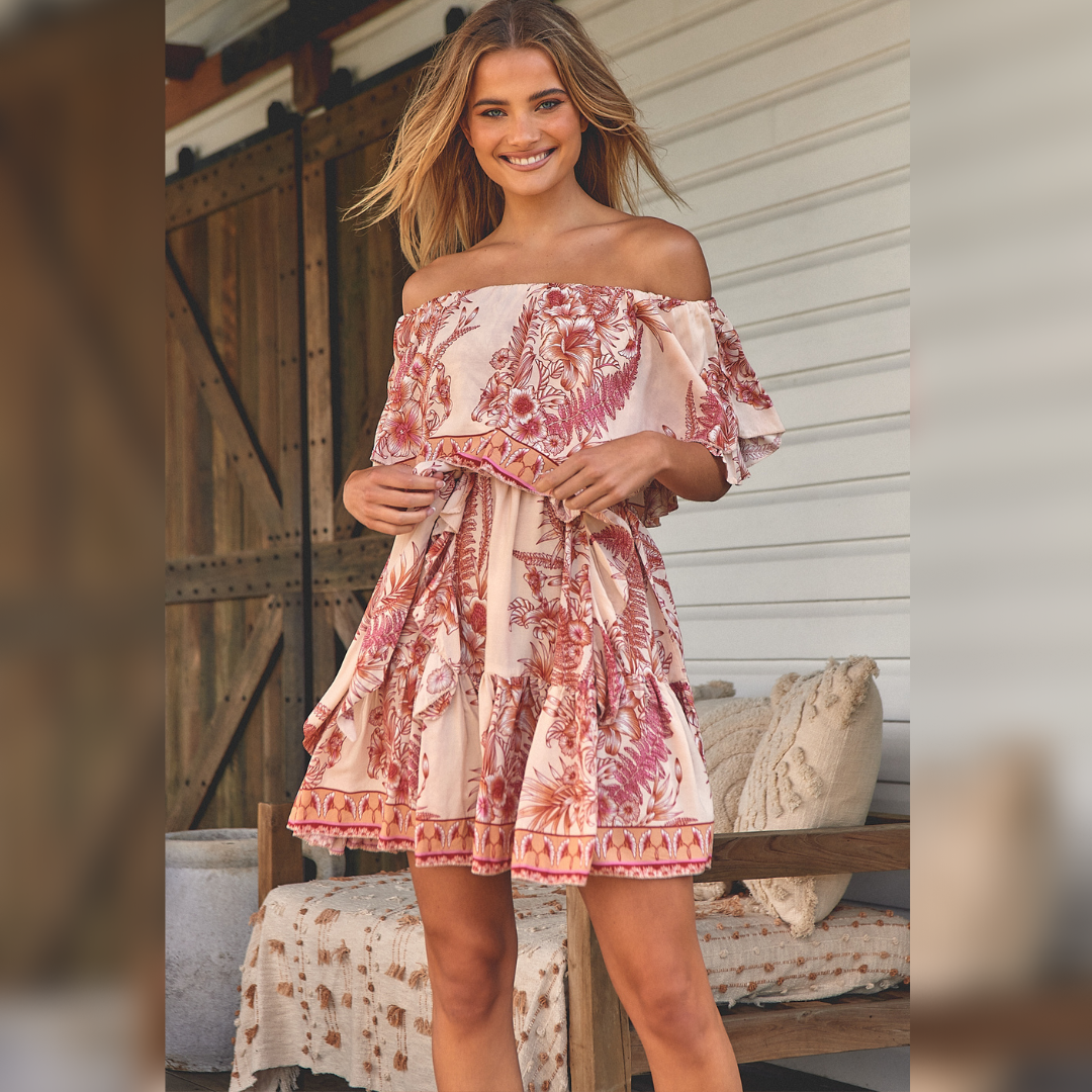Georgie Mini Dress Balmy Nights Print by Jaase Kenzie Tenzie Georgie Mini Dress Balmy Nights Print by Jaase Kenzie Tenzie