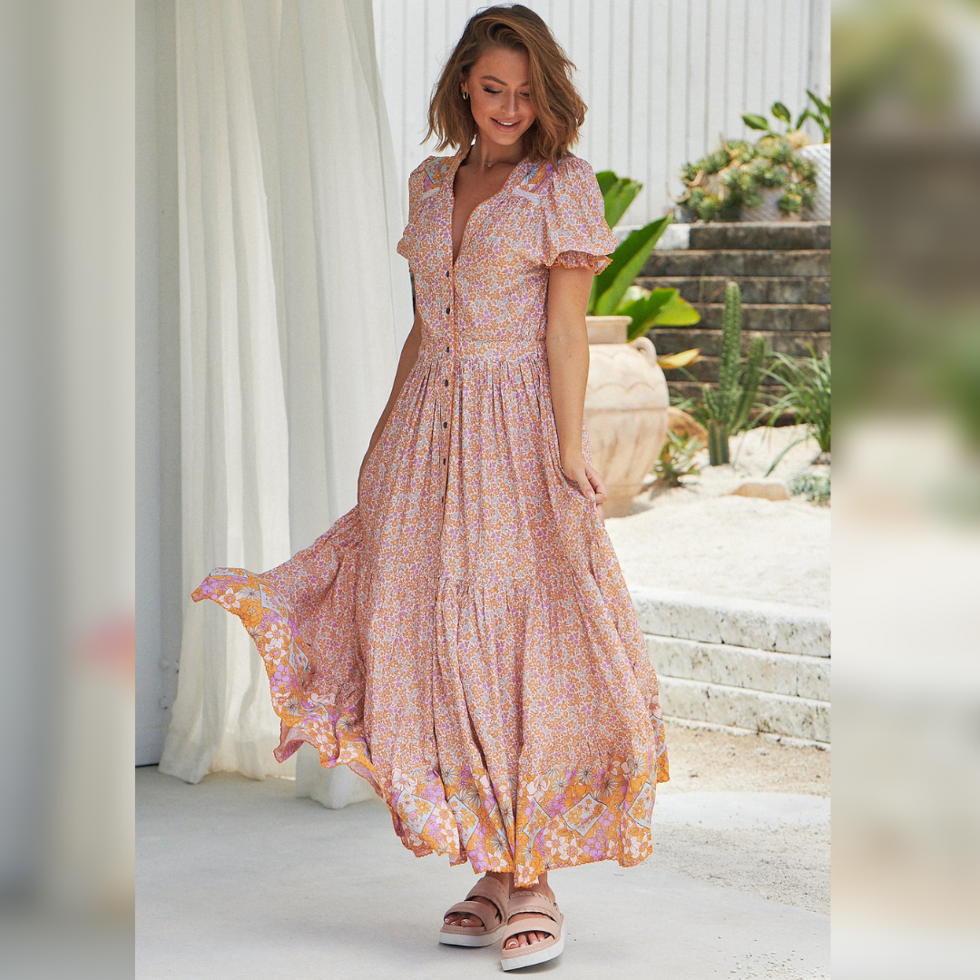 Jean Maxi Dress Forget Me Not Print by Jaase – Kenzie Tenzie