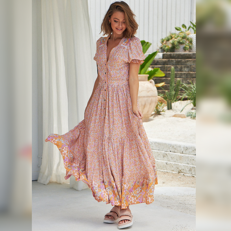 Jean Maxi Dress Forget Me Not Print Kenzie Tenzie