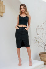 Rissie Wax Denim Midi Skirt Black Kenzie Tenzie