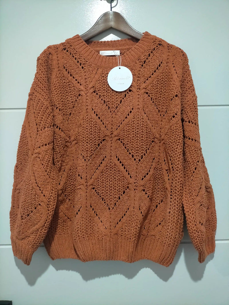 Arlow Crochet Knit Jumper - Rust