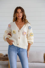Mayfair Flower Knit Cardigan - Creamy Winter White