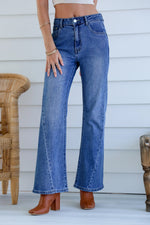Woodstock Seam Flare Wide Jeans - Mid Blue