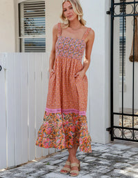 Natalia Strap Maxi Dress ~ Vintage Rust Floral Print