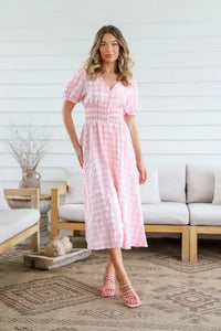 Spring Check Midi Dress Blush Print