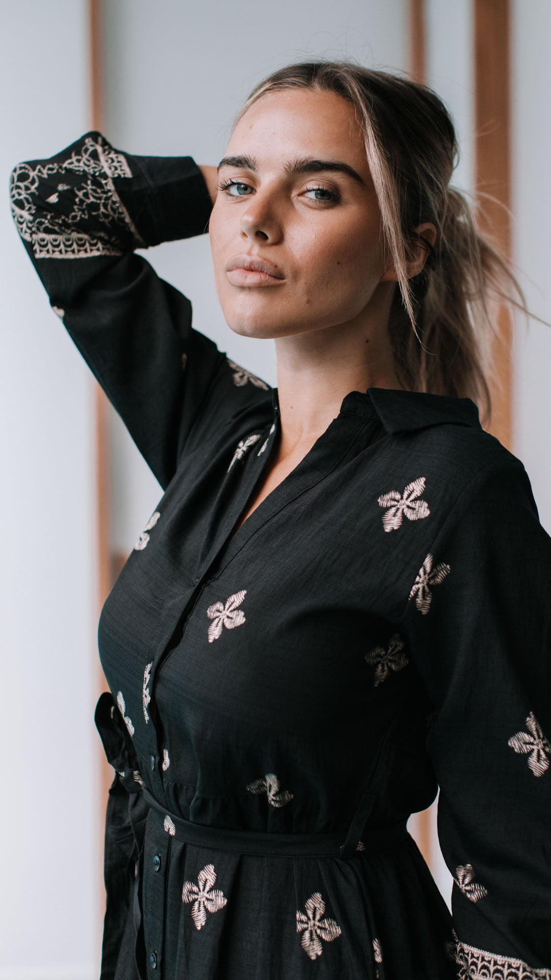 Cairo Midi Dress ~ Black and Beige Print