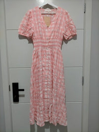 Spring Check Midi Dress Blush Print