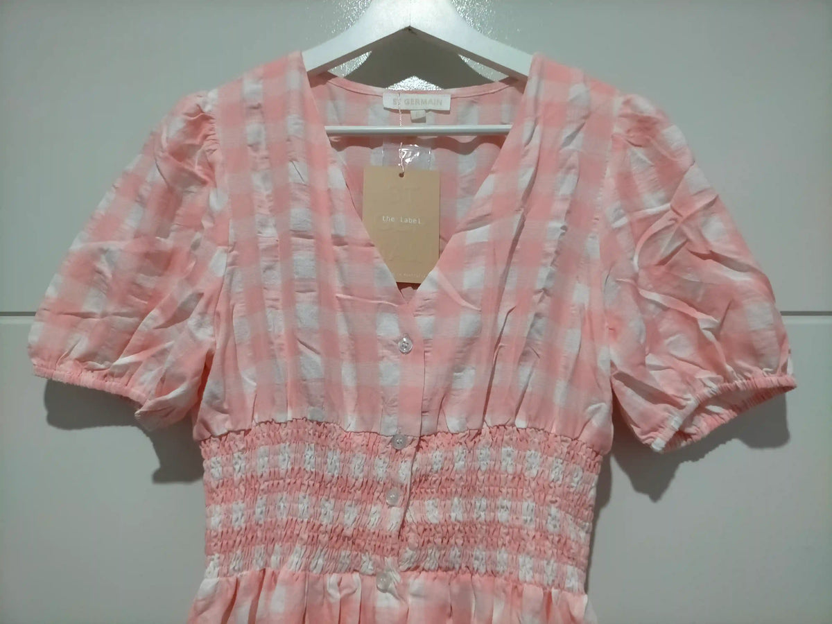 Spring Check Midi Dress Blush Print