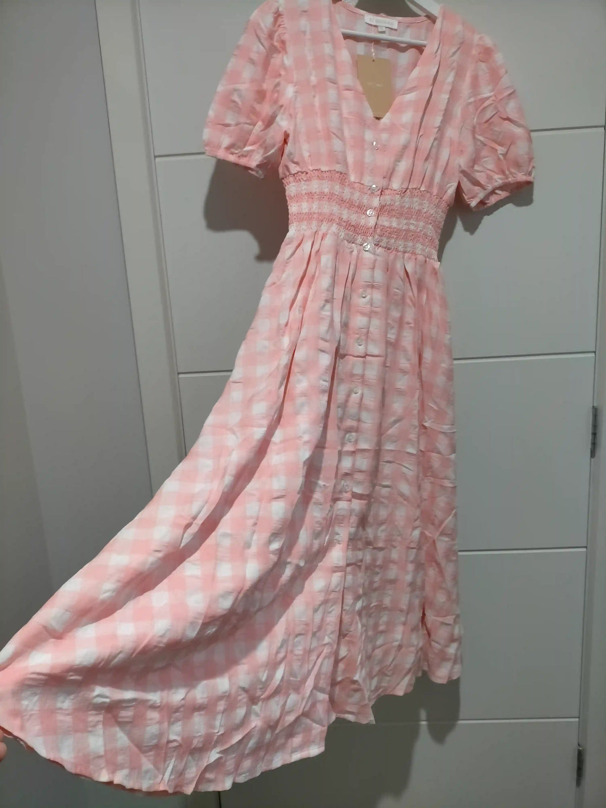 Spring Check Midi Dress Blush Print