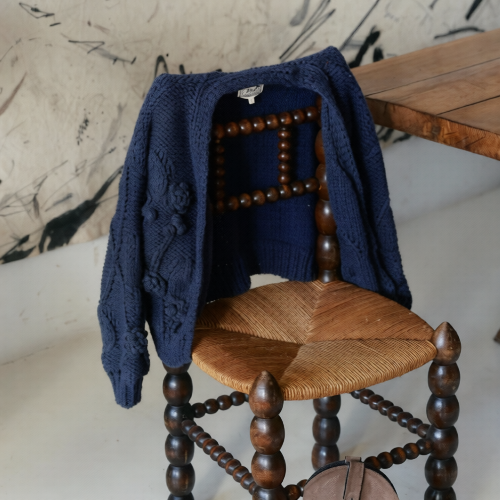 Cozy Knit Cardi Floral ~ Navy