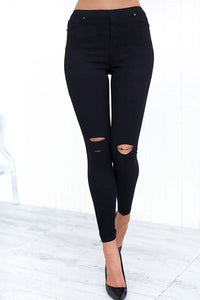 Ava Jegging High Waisted with Knee Rip ~ Black
