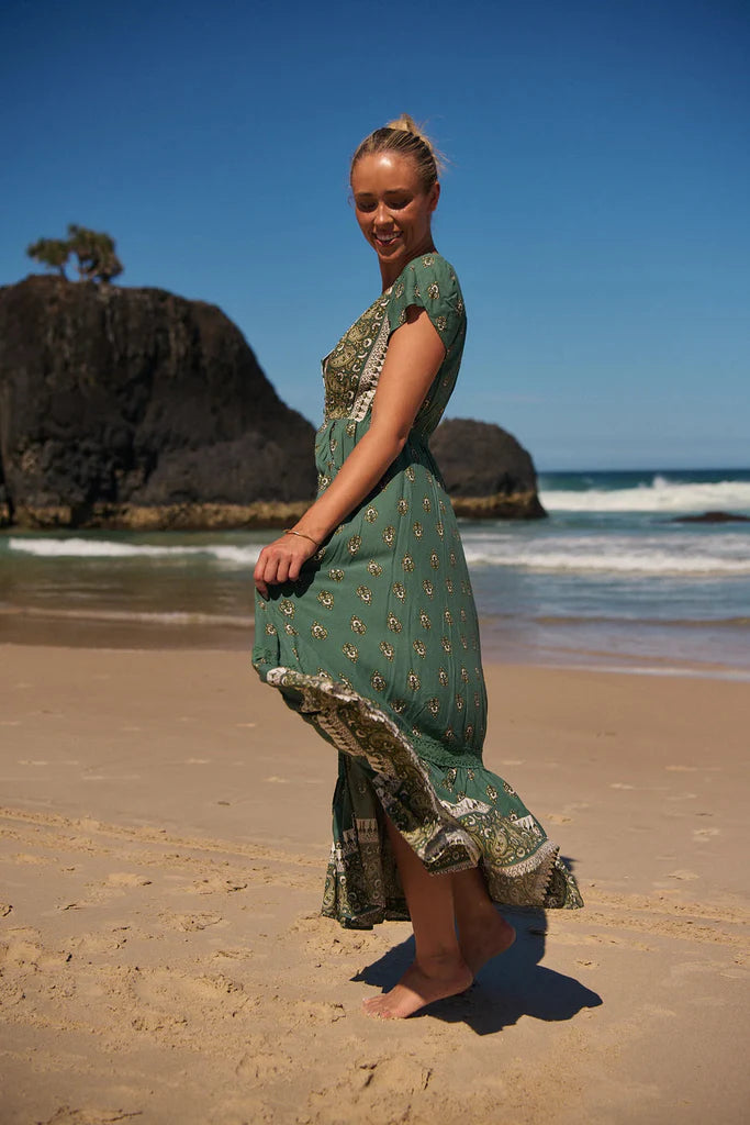 Carmen Maxi Dress ~ Viridian Print