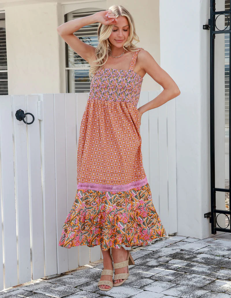 Natalia Strap Maxi Dress ~ Vintage Rust Floral Print