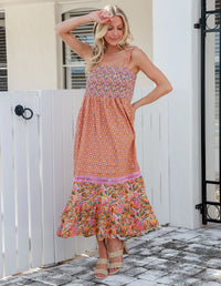 Natalia Strap Maxi Dress ~ Vintage Rust Floral Print