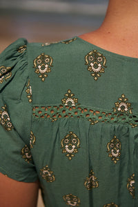 Carmen Maxi Dress ~ Viridian Print