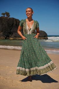 Carmen Maxi Dress ~ Viridian Print