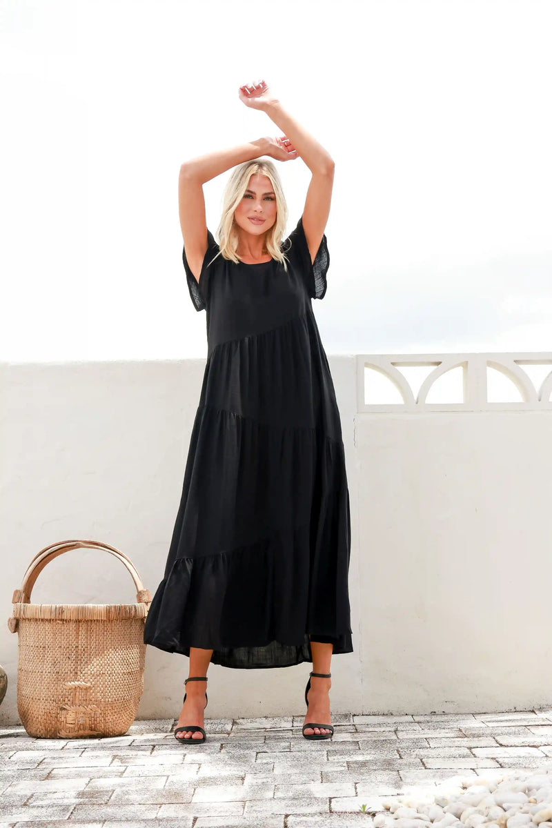 Alessia Linen Maxi Dress - Black