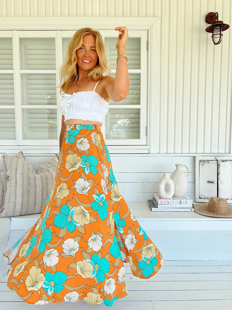 Rocky Maxi Skirt Aqua Fields print