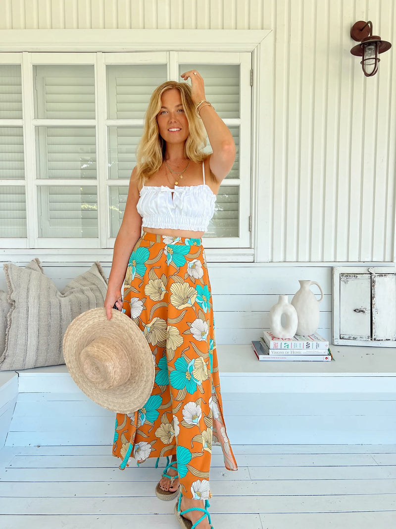 Rocky Maxi Skirt Aqua Fields print
