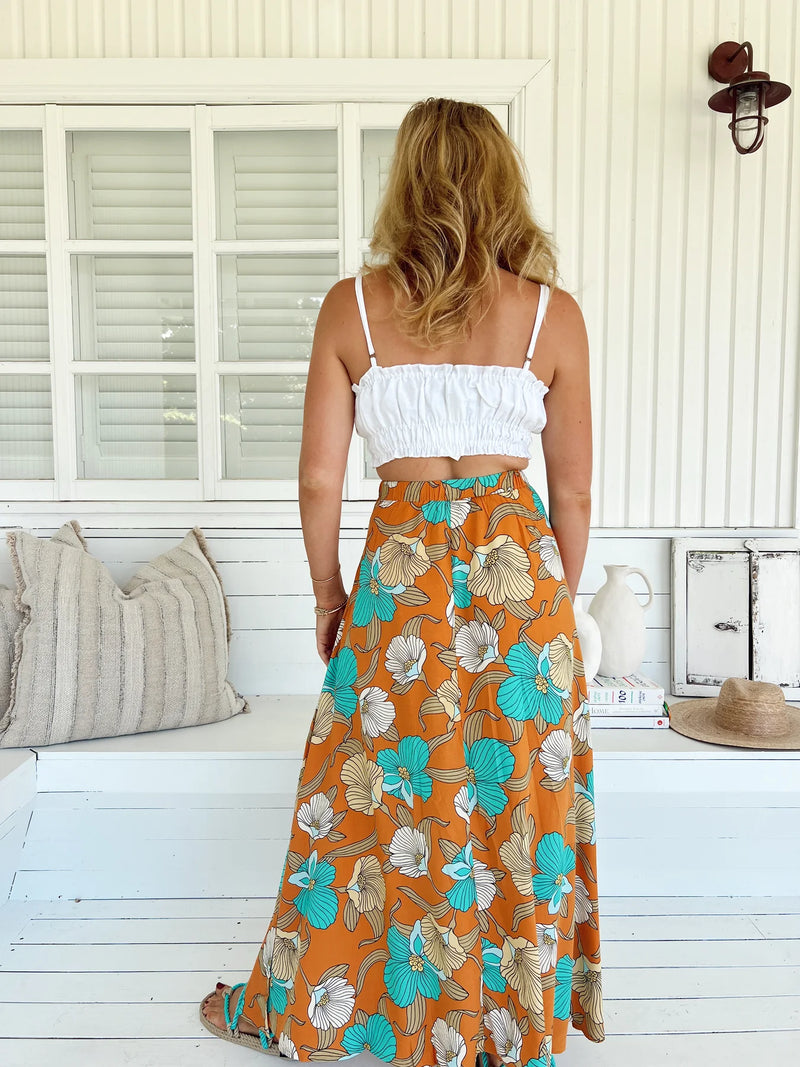 Rocky Maxi Skirt Aqua Fields print