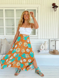 Rocky Maxi Skirt ~ Aqua Fields print