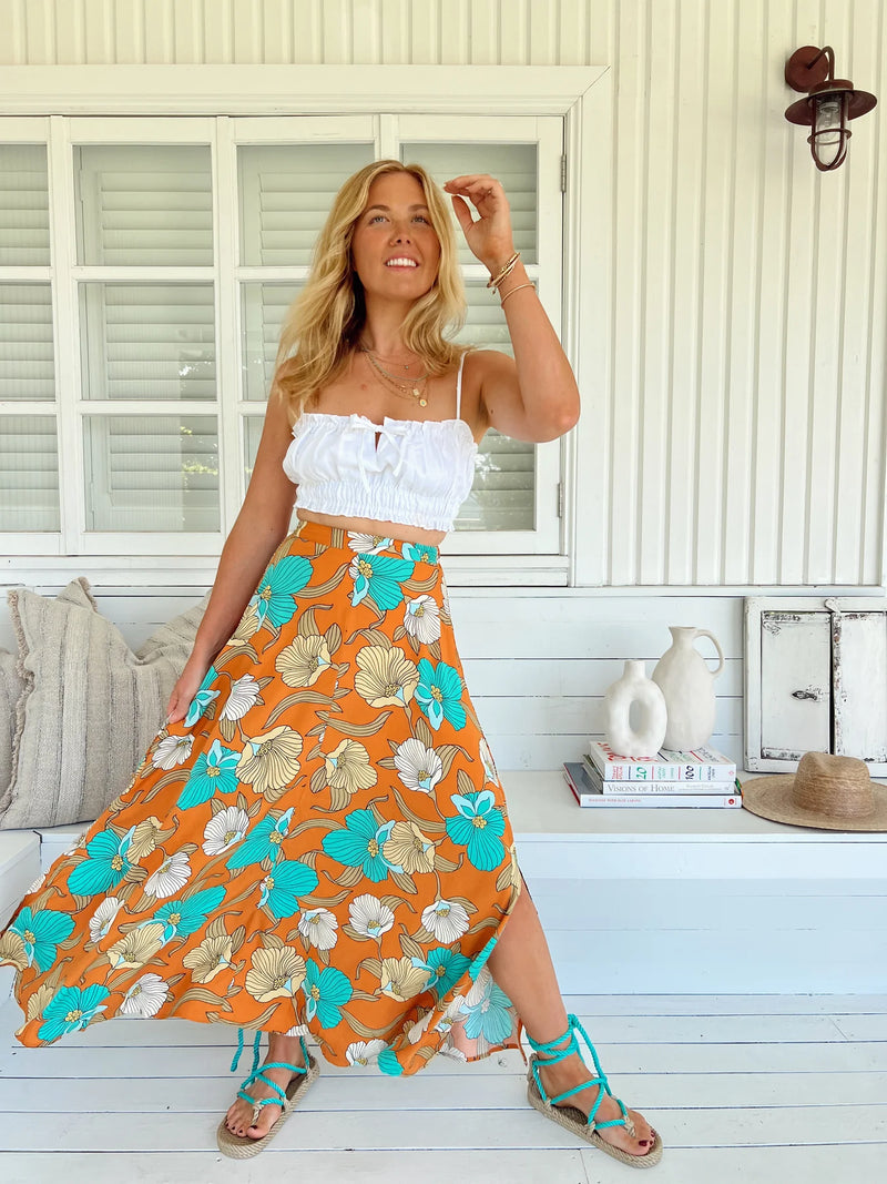 Rocky Maxi Skirt Aqua Fields print