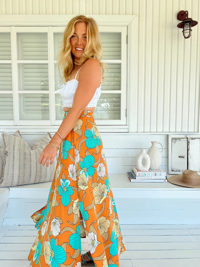 Rocky Maxi Skirt Aqua Fields print