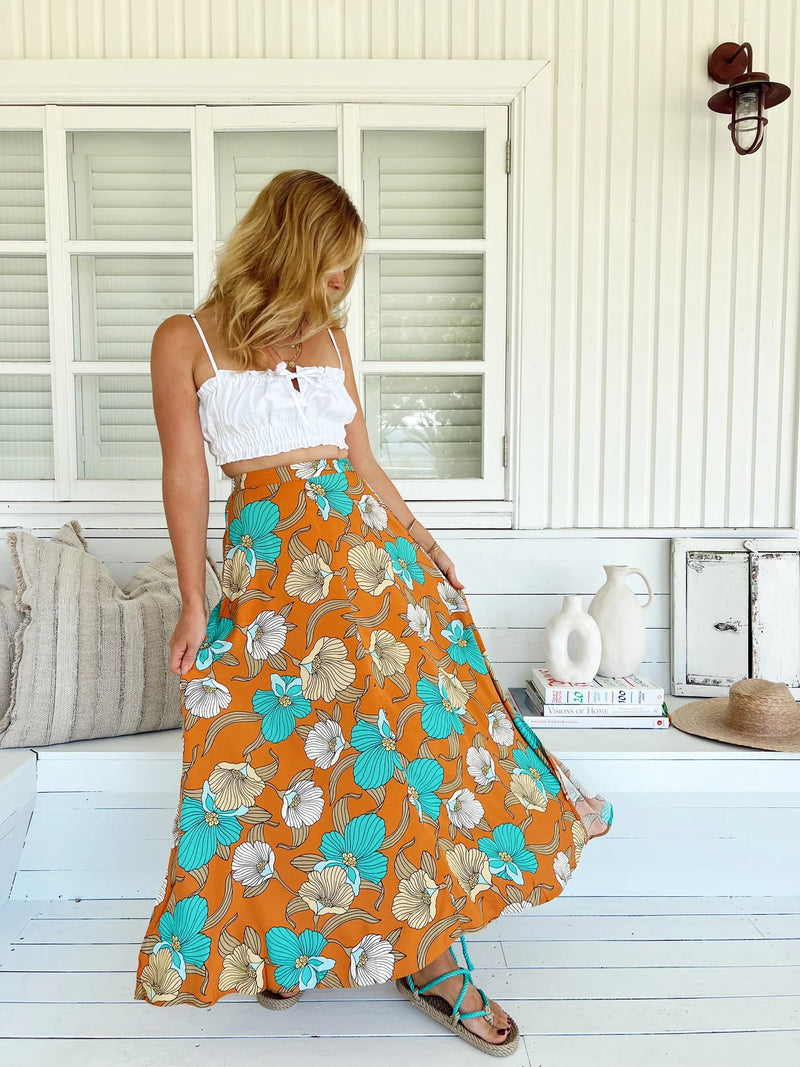 Rocky Maxi Skirt Aqua Fields print