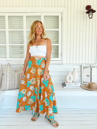 Rocky Maxi Skirt ~ Aqua Fields print