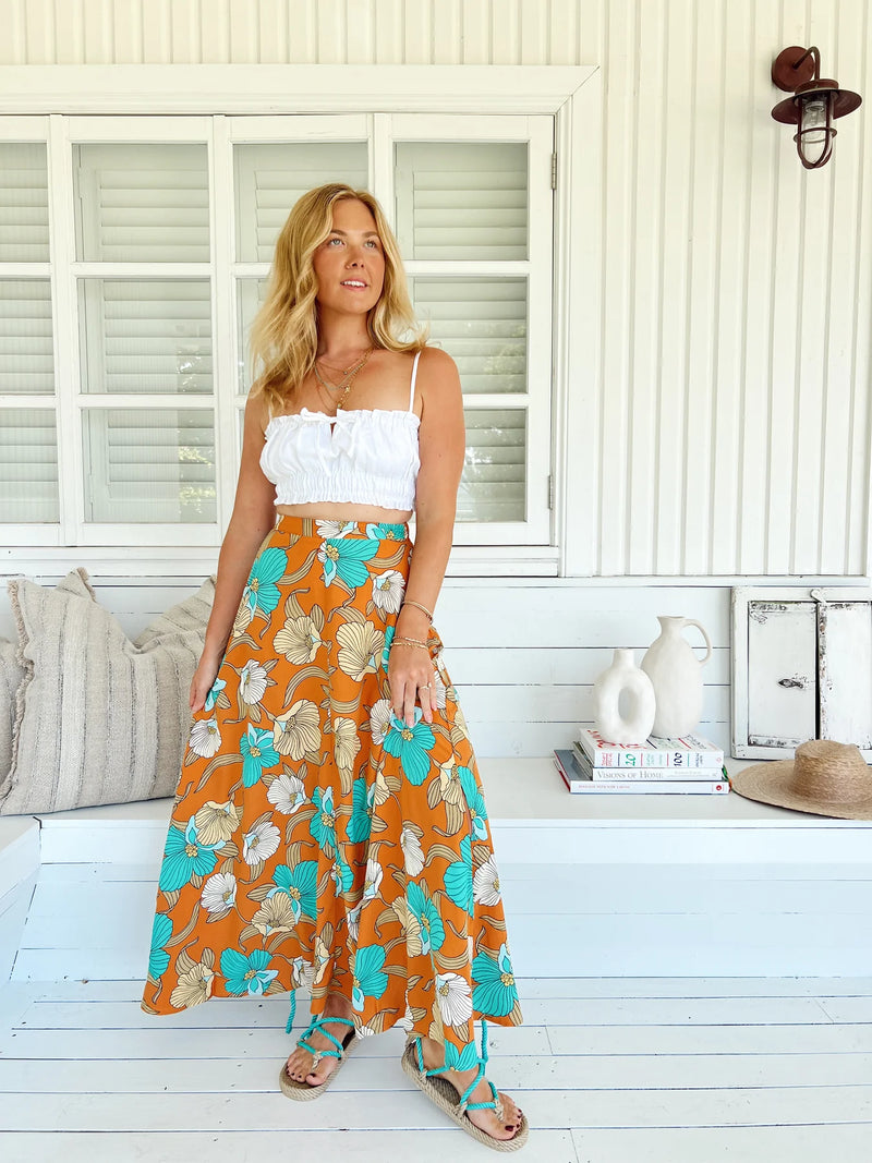 Rocky Maxi Skirt Aqua Fields print