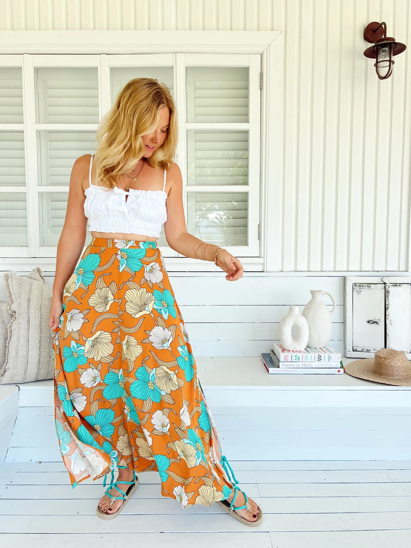 Rocky Maxi Skirt Aqua Fields print