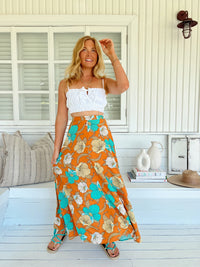 Rocky Maxi Skirt ~ Aqua Fields print