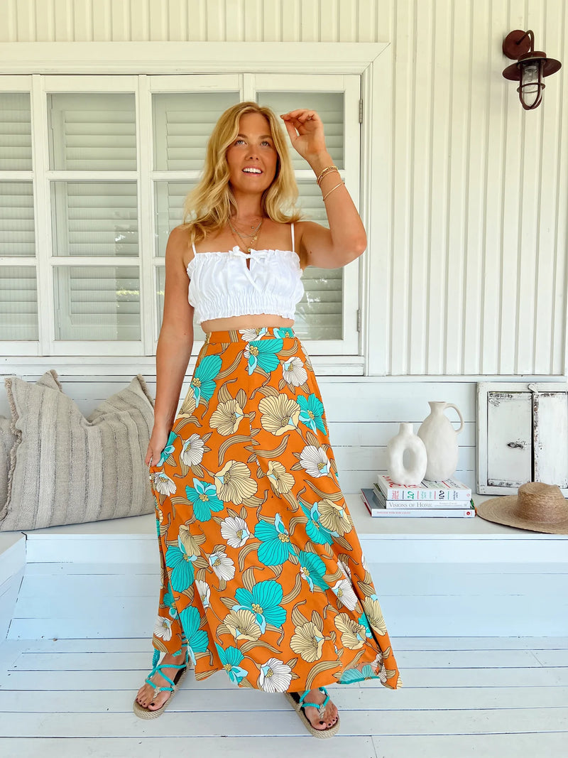 Rocky Maxi Skirt Aqua Fields print