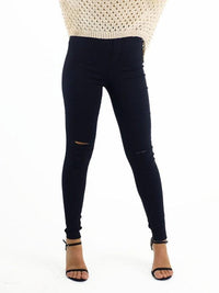 Ava Jegging High Waisted with Knee Rip - Black Kenzie Tenzie