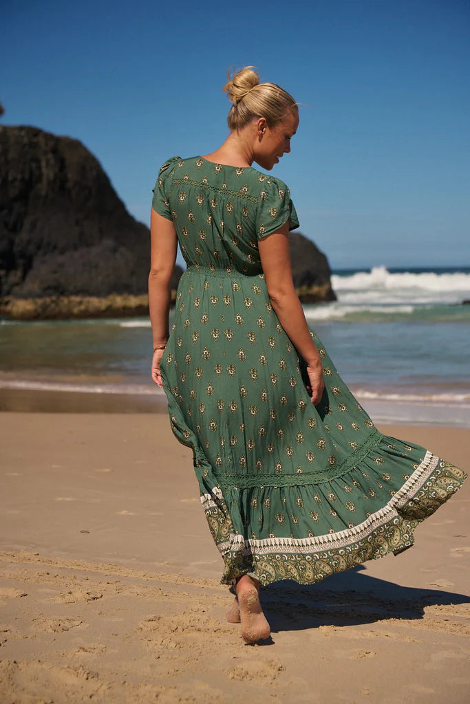 Carmen Maxi Dress ~ Viridian Print