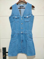 Bayside Denim Button Front Mini Dress Mid Blue Kenzie Tenzie