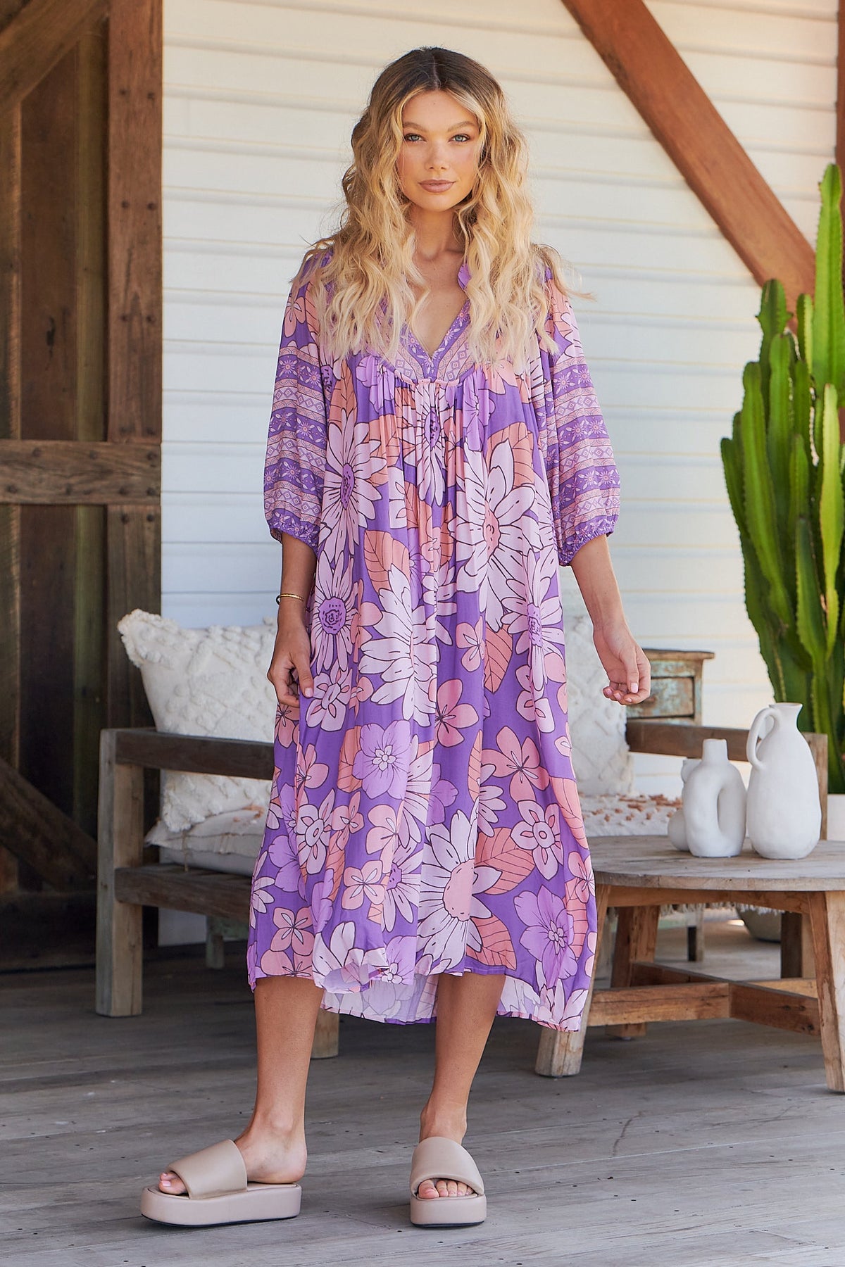 Boheme Midi Dress Purple Rain Print Kenzie Tenzie