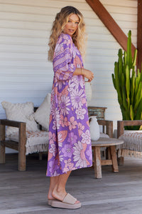 Boheme Midi Dress Purple Rain Print Kenzie Tenzie