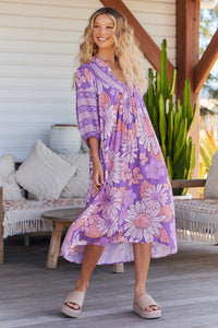Boheme Midi Dress Purple Rain Print Kenzie Tenzie