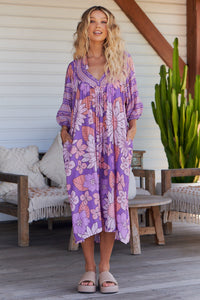Boheme Midi Dress Purple Rain Print Kenzie Tenzie