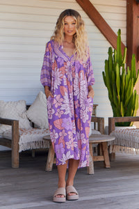 Boheme Midi Dress Purple Rain Print Kenzie Tenzie