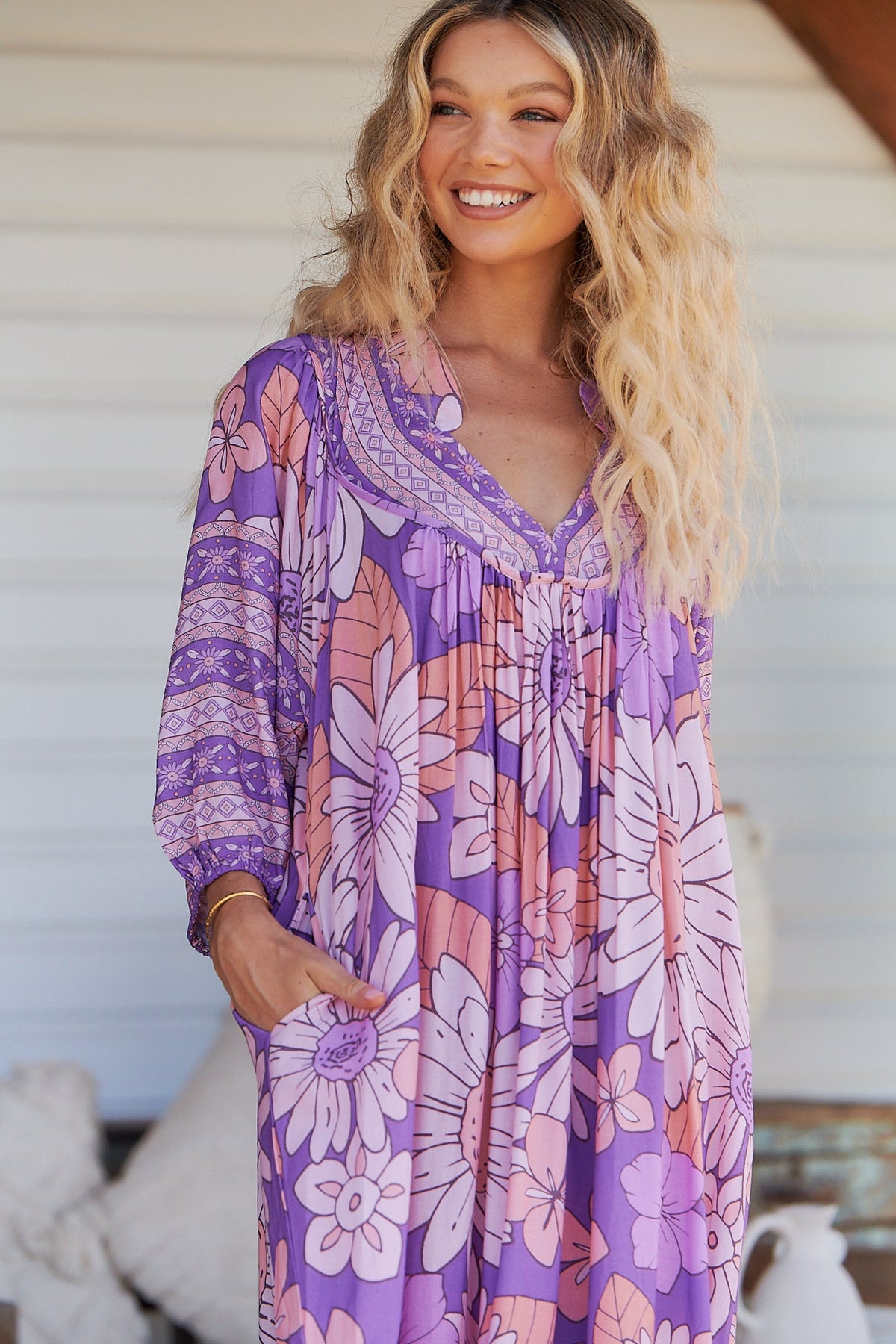 Boheme Midi Dress Purple Rain Print Kenzie Tenzie