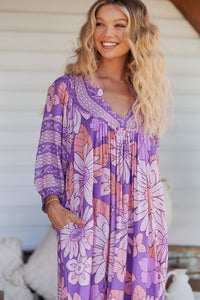 Boheme Midi Dress Purple Rain Print Kenzie Tenzie