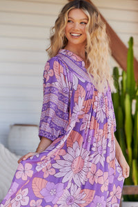 Boheme Midi Dress Purple Rain Print Kenzie Tenzie